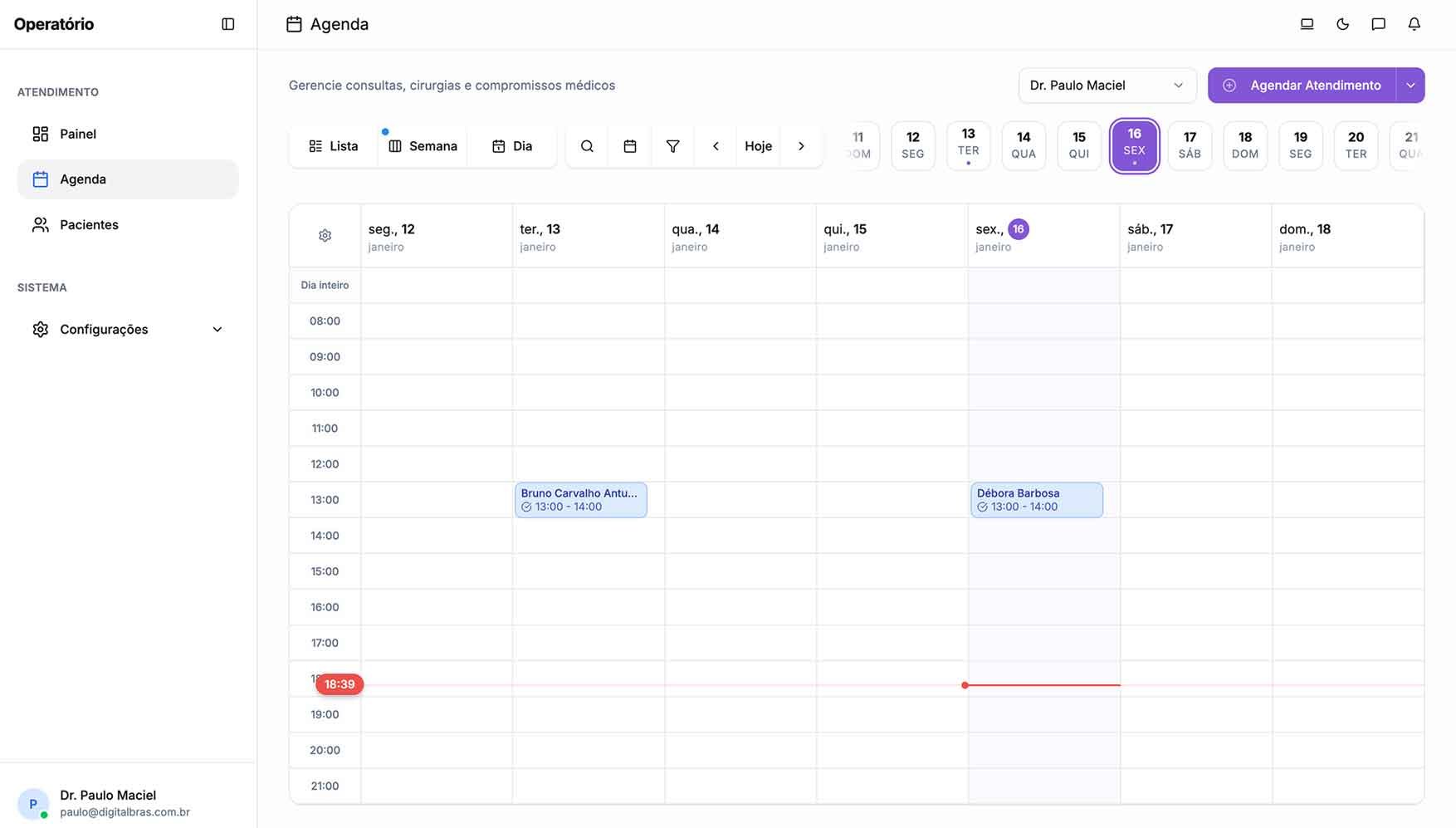Captura de tela do dashboard Operatório