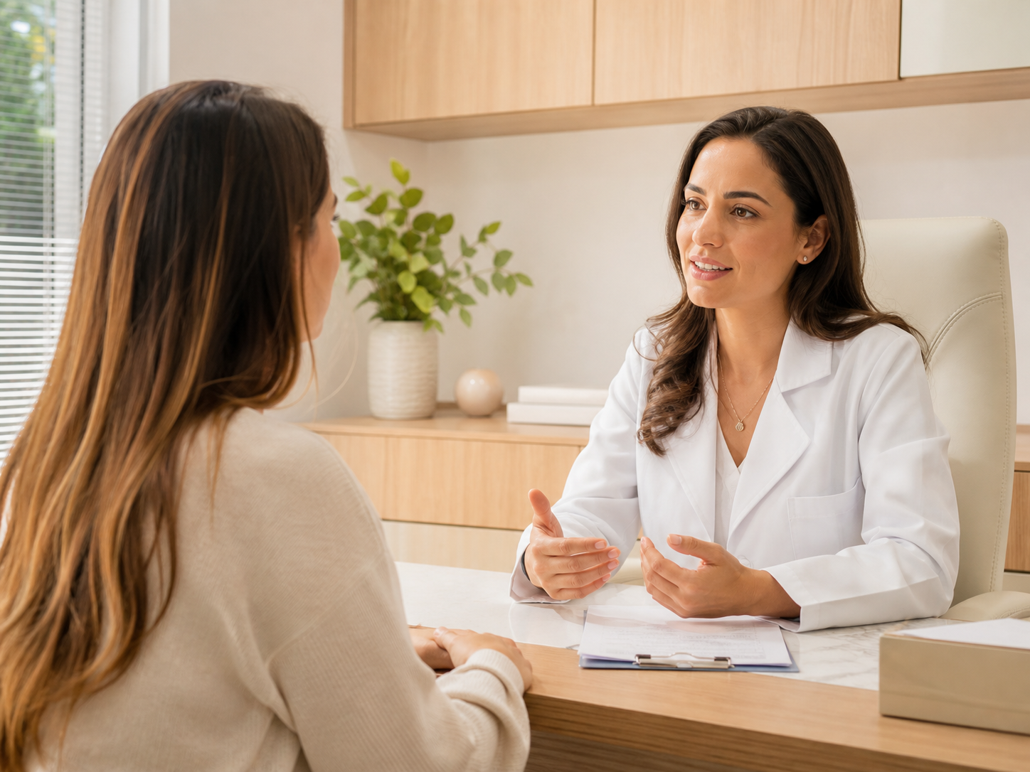 Médica atendendo uma paciente em consulta
