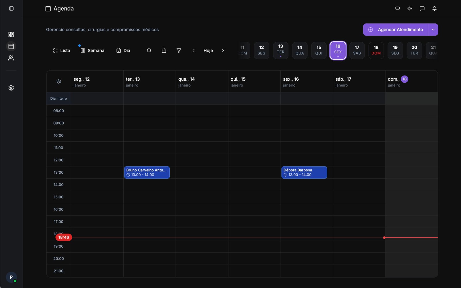 Dashboard Operatório - Agenda (Modo Escuro)